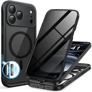Case For iPhone 17 Pro Max, Compatible with MagSafe, Built-in Screen Protector and Protection, Anti-Spy Full Body Shockproof Clear Phone Case For iPhone 17 Pro Max 6.9", Black