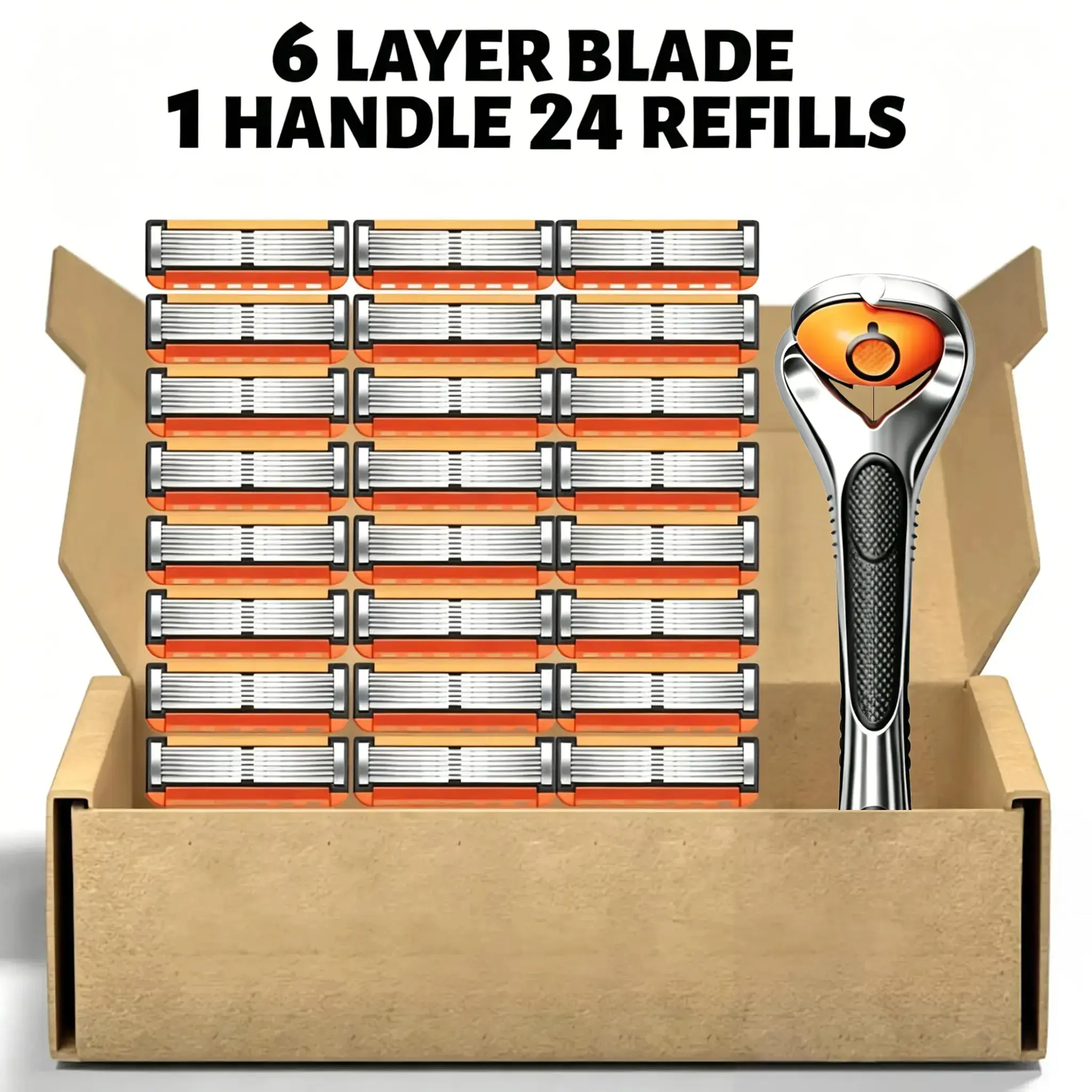 6-Blade Pivoting Razor Kit for Men and Women, Ergonomic Shaving Handle with 24/48 Replacement Blade Cartridges for Head, Face and Body Hair Removal
