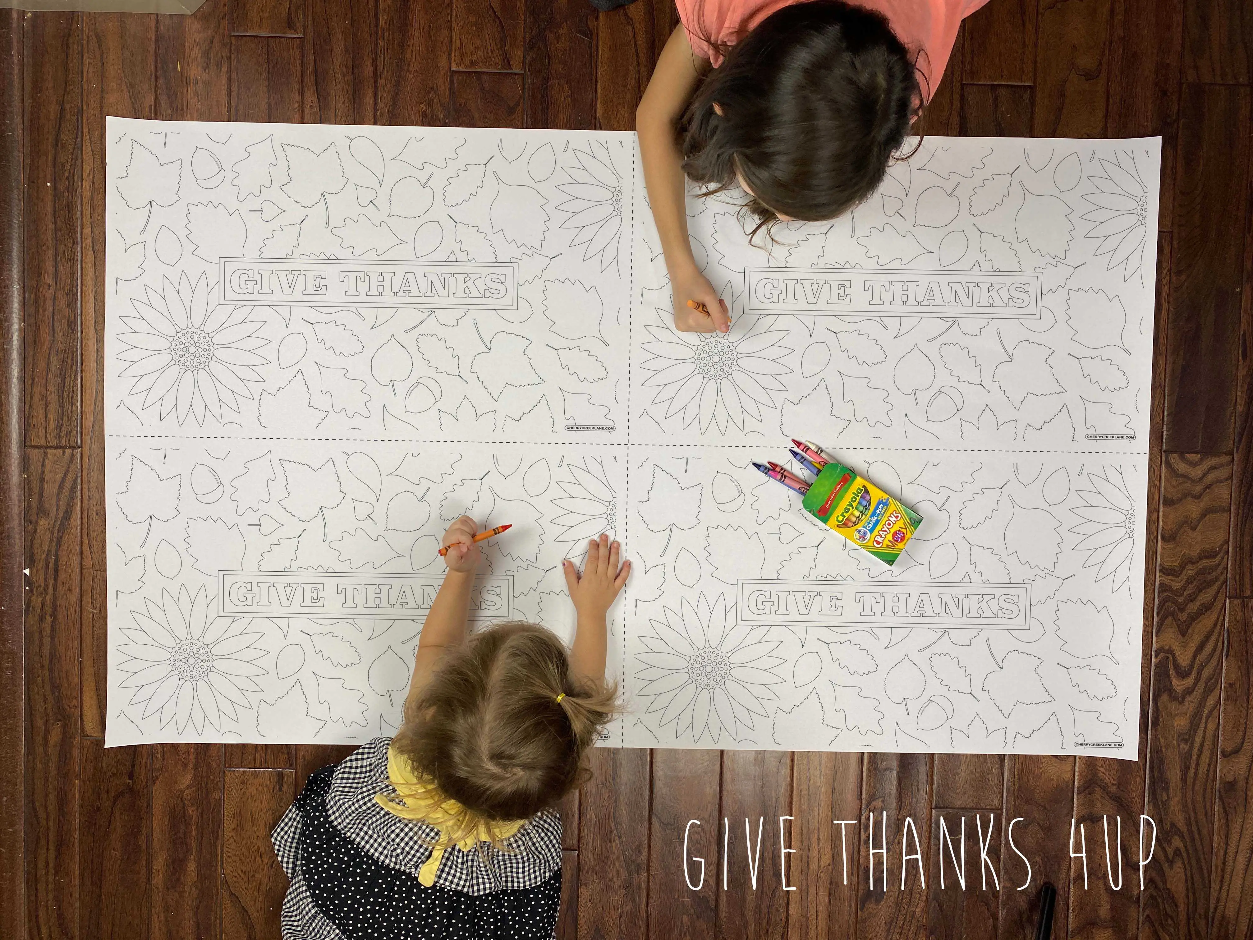 (4UP) Give Thanks Table Size Coloring Sheet