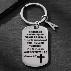 Cross Christian Gifts For Men, Inspirational Bible Verse Keychain, Be Strong And Courageous Pendant Keychain, Religious Gift For Men