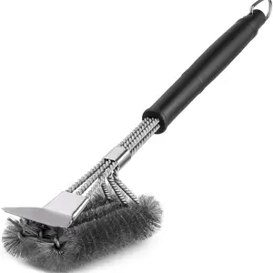 Multifunctional Outdoor Wire BBQ Brush Stainless Steel Scraper, 2-In-1 Grill Cleaning Brush, Durable Barbecue Tool for Grills & Cookware