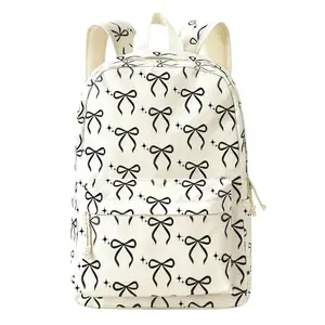Women's Bow Print Backpack - Large Space Aesthetic Bookbag, Cute Black Coquette Preppy Design, Waterproof Transparent Nylon Luggage for College Fashion, Convertible Crossbody Bag