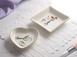 Personalized Birth Flower Jewelry Dish, Bridal Shower Jewelry Dish, Custom Birth Flower Jewelry Dish, Unique Wedding Gift, Flower Ring Dish, Best Friend Wedding Trinket, Birth Flower Trinket, Gift for Best Friend