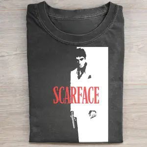 Gildan Men's Short-Sleeve Vintage Graphic T-Shirt - Scarface Tony Montana Al Pacino Iconic Scene Tee, Casual Streetwear Mafia Film Menswear Top, Shortsleeve, Tshirt