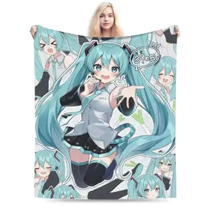 Hatsune Miku Anime Blanket Fleece Printed  Multi-function Warm Throw Blanket for Home Travel Bedspread