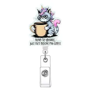Cute Cat Pattern Retractable Nursing Badge Reel, Medical Badge Reel, Badge Reels Retractable, 1/20pcs Acrylic ID Holder with Clip for Nurses, Doctors, Students & Office Staff, Identification Badges & Supplies