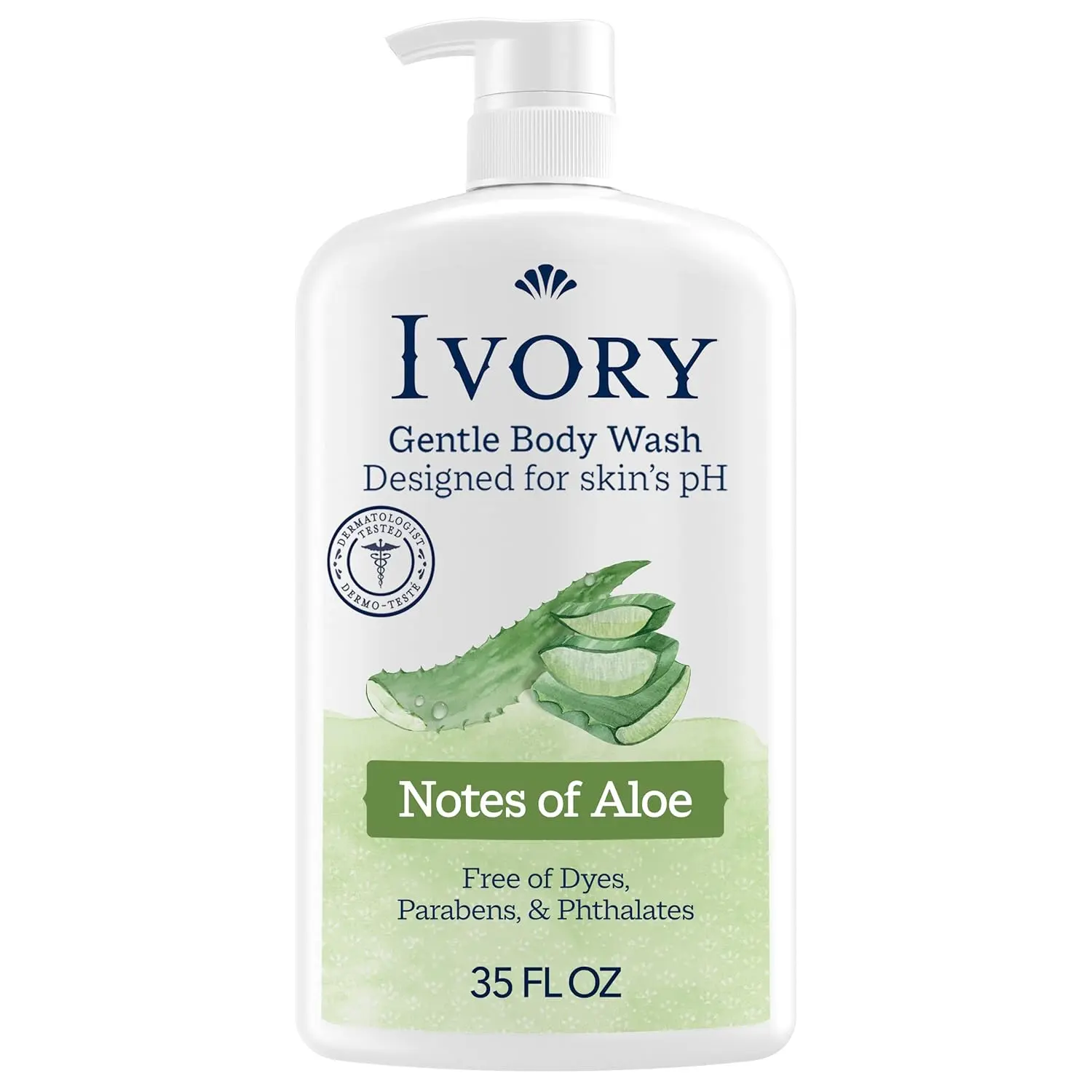 Ivory Body Wash, Designed for the Whole Family, Gentle Formula, Free of Dyes Heavy Perfumes Parabens Phthalates & Silicones, for Sensitive Skin, Designed for Skin's pH, Original Scent, 35 oz