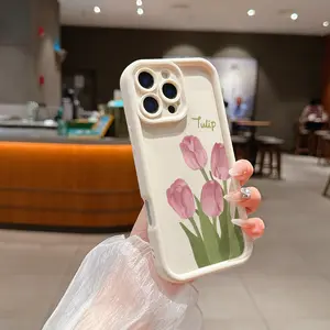 Tulip Flower Pattern Frosted Smartphone Case, Celestial Ladder Antique White Cellphone Shell, Anti-Drop Shockproof Durable Full Coverage Handheld Accessories, Luxury Minimalist Protection for iPhone 11 12 13 14 15 16 17 Pro Max Air Plus