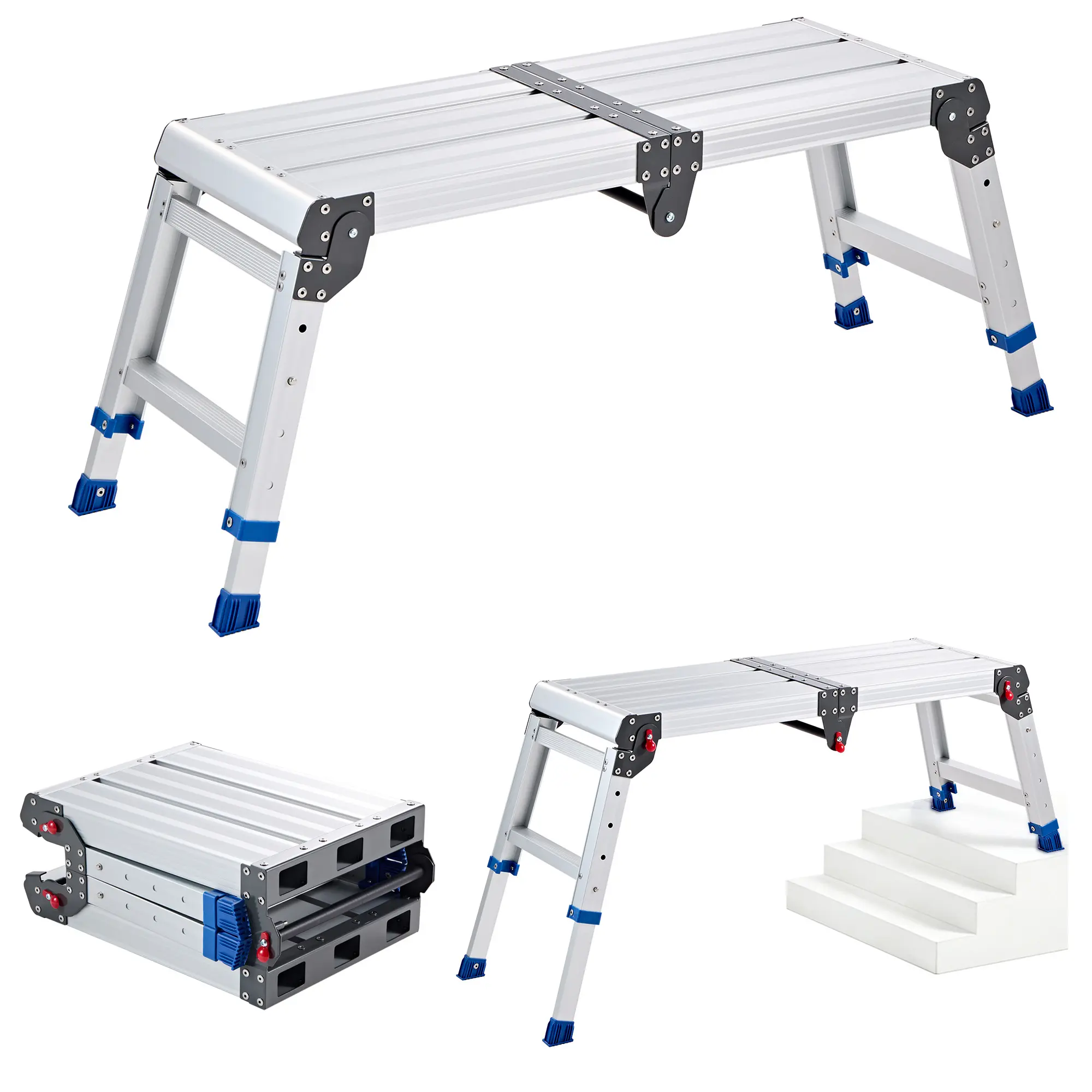 【SummerFinds】VEVOR Aluminum Alloy Portable Folding Work Platform Step Stool, Height Adjustable 14.2-20 in, 500 lbs / 226.8 kg Capacity, Compact and Non-Slip, Heavy-Duty Support for Home Maintenance, Painting, Car Washing