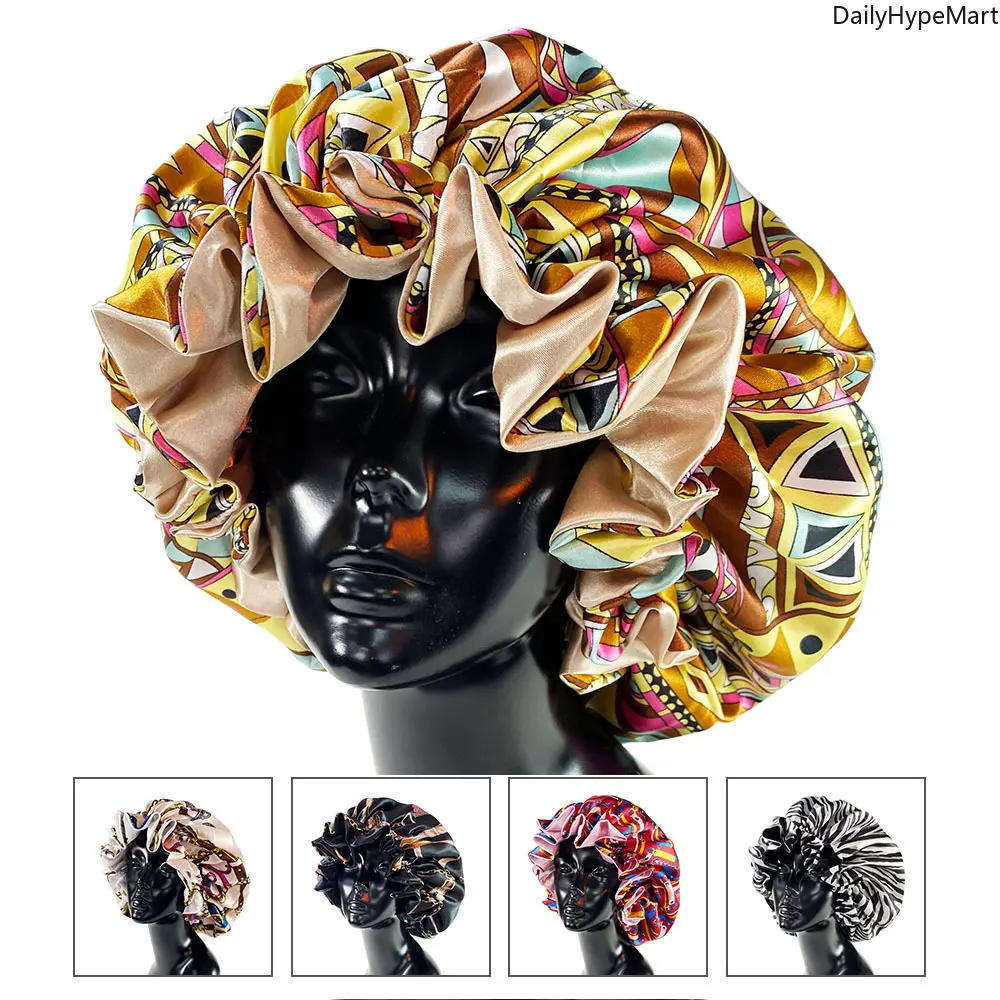 Women's Double-Layer Sleep Cap, Soft Plant Print Bonnet Hat for All Hair Types, Basic Everyday Fashion Accessory for Adults, Haircare, Heatless, Accessories Adults, Bonnet Head, Daily, Soft For Cozy Bedtime Wear, Cute