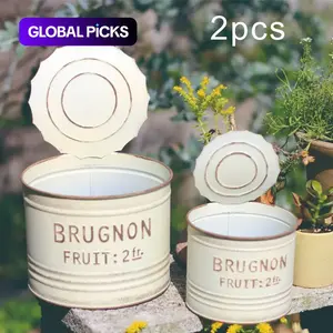 2pcs [Metal Planters] Rustic French-Inspired Vintage Round Metal Tin Can Planters with Drainage Holes | Garden & Home Decor, Indoor/Outdoor Flower Pots for Patio, Balcony, or Tabletop Display, Portable Garden Planters #TOP PICKS