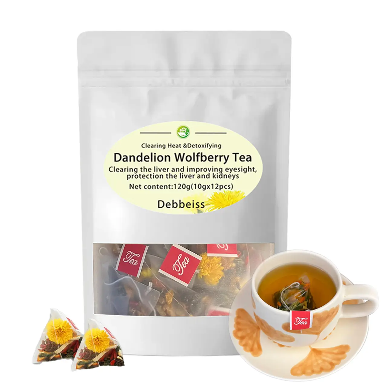 Dandelion Wolfberry Tea Organic Kidney Cleanse Tea Traditional Healthy Tea forMen Women 120g Natural Ingredients Individually Wrapped | JX.Herbal Tea