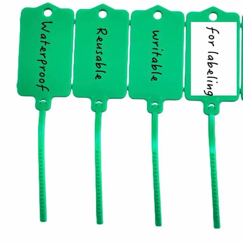 100pcs Reusable Blank Plastic Tags Ties Key Tags 1.45"*2.48" Serrated Tension Sealing Strap with Large Label Plastic Tie Mark Label Waterproof Hang Sign Write on Tag (Green, 100pcs)