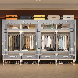 Heavy Duty Fabric Wardrobe 97.2x17.7x65.7in - 4 Drawers & 8 Storage Spaces, Metal Frame + Thick Non-Woven Dust Cover clothing storage Closet Organizer apartment living room furniture dressers for bedroom furniture set