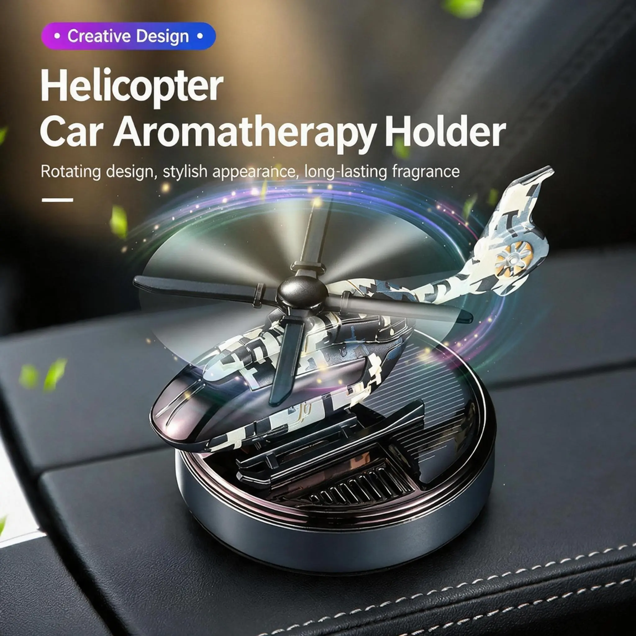 Car Air Freshener | Solar-Powered Rotating Helicopter-Style Aluminum Alloy Diffuser | Air Purifier | Odor Eliminator | Car Aromatherapy & Interior Accessory