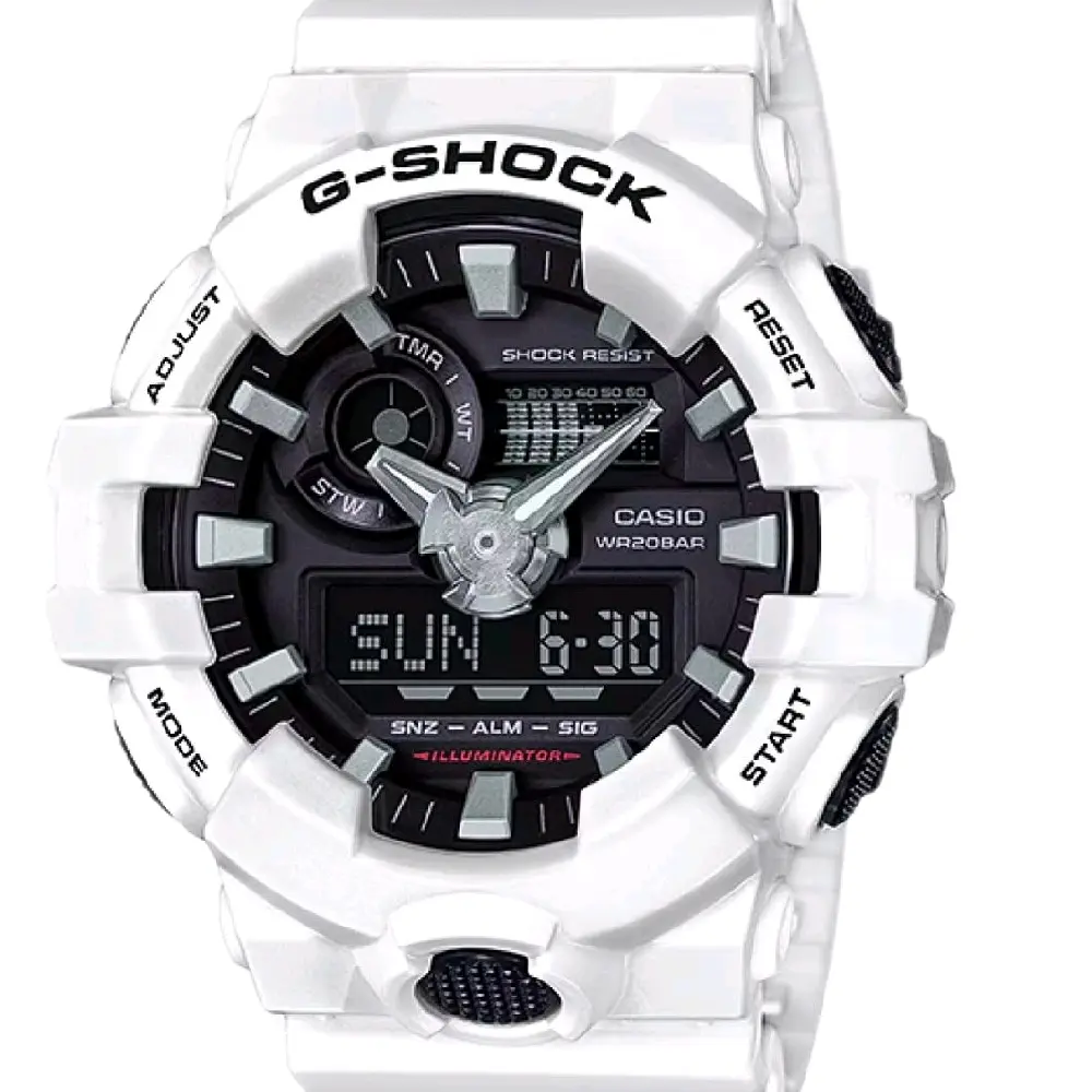 G-700-7A New G Shock white strap analog /digital black face X -large size watch for men' s