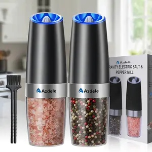 【SUMNEW】2pcs Gravity-sensing Electric Salt And Pepper Grinder Set, Battery-powered LED Light, One-hand Operation,Local Warehouse, Adjustable Coarseness Grinder, Black Kitchen Gadget, (Grinders Only, No Salt or Pepper Included)