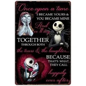 8x12 Inch Jack and Sally Metal Wall Art Vintage Halloween Decor Aluminum Sign with Romantic Quote for Bedroom Bar Cafe Home Decor Products
