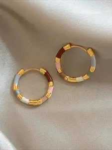 1 Piece of Fashionable Colorful Drip Oil Circular Hinged Segment Hoop Earrings with Simple and Personalized Female Dopamine Daily Casual Versatile Earrings Hoop Jewelry