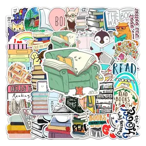 50pcs Book Pattern Water Cup Self-Adhesive Stickers, Waterproof Decorative Stickers For Scrapbooking For Student, Sticker Packs, Paper Book, Book Reading Stickers, Sticker Set