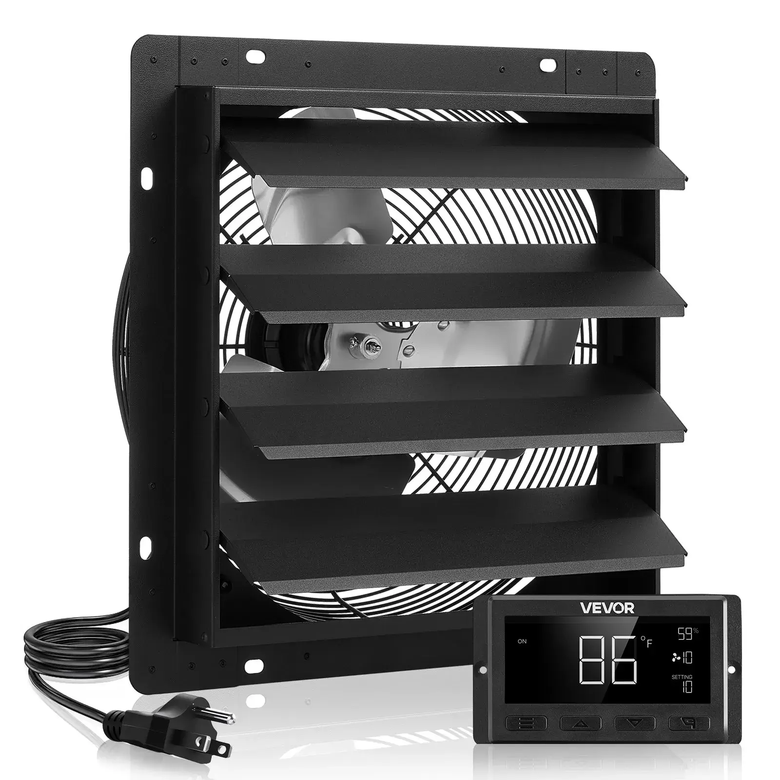 【Summerfinds】VEVOR 14-In All-Metal Steel Wall-Mounted Shutter Exhaust Fan, 4800 CFM Adjustable Energy-Efficient EC Motor (1000 RPM), 10 Speed Control, Smart Programming, Temp/Auto Trigger, Timer, Rain Guard, for Garage Ventilation