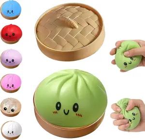 Dumpling Squishy Toy with Steamer Box – Jumbo Glitter Bun Stress Relief Fidget, Soft Stretchy Sensory Squeeze Ball