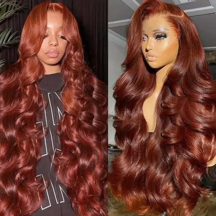 Bling Hair Reddish Brown(Ginger) Color Body Wave Wigs Hd Transparent 13x4 Lace Front Human Hair Wigs Colored #33 Preplucked Remy Brazilian 13x6 Lace Frontal Wig For Women