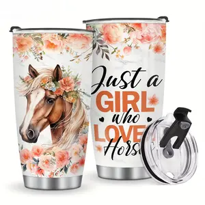 1 Just A Girl Who Loves Horses Cup 20oz, Horse Gifts, Women, Girls Stainless Steel Thermos Cup with Lid, Coffee Travel Cup Equestrian Birthday Christmas Gift Rooster Tumbler Stranger Things Insulated Mug Funny Sarcastic Digital jarro de Sports Bottle