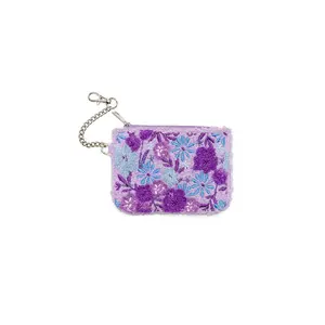 Purple Bloom Key Chain Pouch | Cute Mini Bag Organizer & Wallet for Keys, Coins, Multi-Card  & Small Makeup Essentials - Portable Zipper Pouch for Bag Charm or Everyday Use