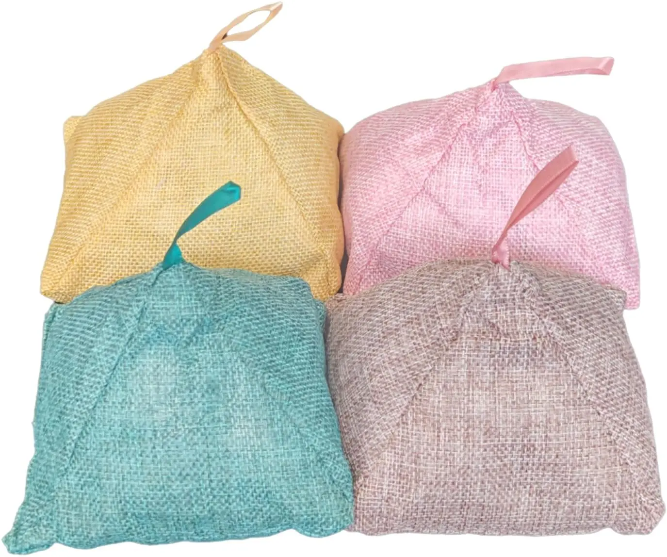 MOCOFO Bamboo Odor Eliminator Bags (4 Pack), Bamboo Charcoal Air Purifying Bag, Natural Air Fresheners & Odor Eliminators, Closet Dehumidifier, Car Air Purifier (4 Pack Triangle Shape)