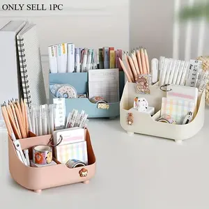 Large Capacity Minimalist Solid Color Five-Compartment Multi-functional Desktop Storage Box Stationery Storage Organizer Office Desk Accessories Office Supplies