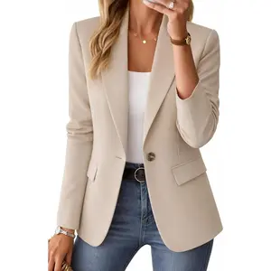 Mina Self 2026 Lady's Chic Long Sleeve Spring Casual Blazer Suit - Fully Lined, Lightweight, Button Lapel Collar, Slim Fit, Work Office Jacket with Pocket