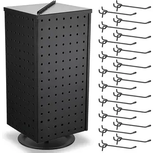 Pegboard Rotating Display Stand with 20 4 Sided Spinning Peg Board Displays Jewelry Earring Stands Craft Keychain Rack Necklace Holder for Retail Table Counter(17",Black)