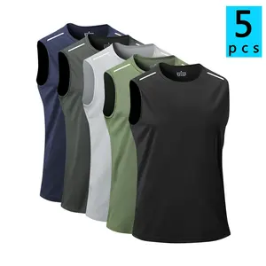 Men’s 5-pack athletic tank tops — breathable, quick-drying sleeveless T-shirts suitable for summer gym workouts, running, and training; crew-neck T-shirt tops