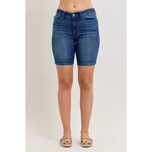 Judy Blue Mid Rise Bermuda Denim Short 152108, Zipper, Bottom