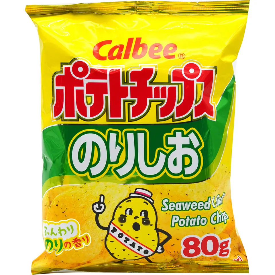 Calbee Potato Crisps, Salt & Seaweed Flavor Savory Snack, Made with Potatoes & Sea Ingredients, Room-Temperature Storage Suitable