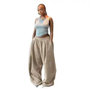Oversized ribbed loose maxi pants for women — chic, comfortable, warm, and loose-fitting GARMENTARY