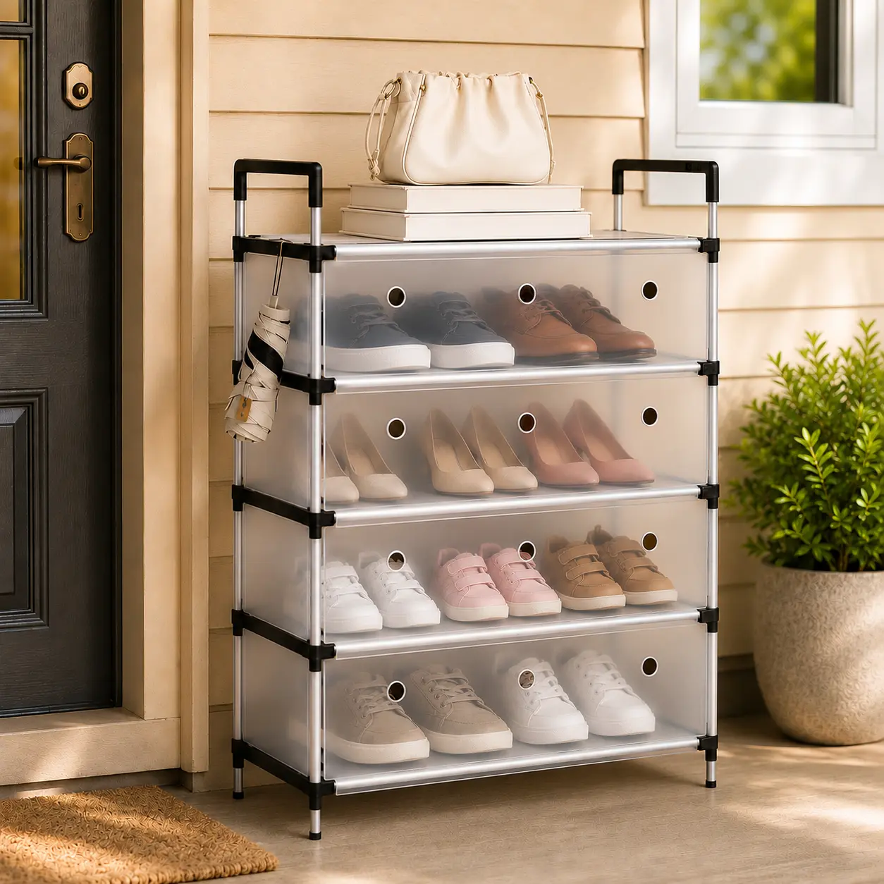 Multi-Layer Dustproof Shoe Rack with Transparent Cover, Portable Shoe Storage Organizer Stand for Entryway, Home Organizer Storage Holder