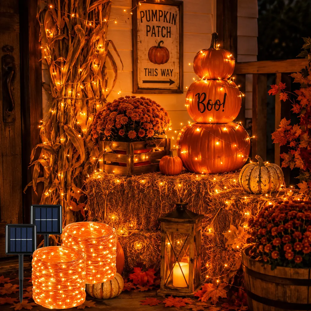 2-Pack 400 LED Solar Fairy String Lights Orange, 72FT Waterproof Copper Wire Lights with 8 Modes, Outdoor Halloween Lights for Porch Garden Patio Party Decor summerwins