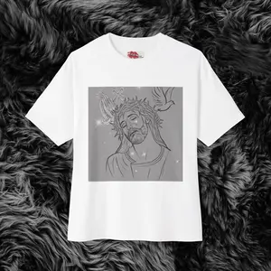 Faith-Inspired Unisex Oversized Boxy Tee with Spiritual Art