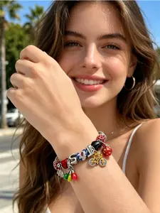 Retro DIY Stranger Things Inspired Multi-Pendant Beaded Bracelet, Heart Charm Bracelet, Strange Vibrant Colorful Charm Trendy and Playful Jewelry, Aesthetic Fan Gift, Friend Gift, Special Bff Gift, Interest Gift, Bead Bracelets