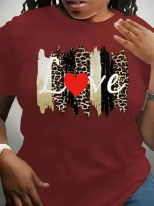 【Plus Size】Leopard Print Round Neck Tee, Casual Fitted Short Sleeve T-Shirt for Summer, Women's Plus Clothing for Daily Wear, Womenswear