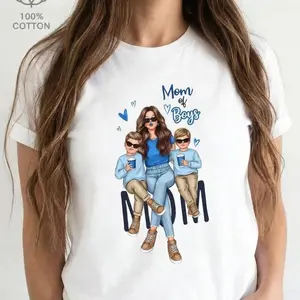 Cotton Short Sleeve TShirt Featuring Girl Cartoon Print in Y2K Style with Crew Neck and Durable Stitching Ideal for Mothers Day Gift
