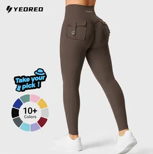 YEOREO Women's Crossover Waist Leggings - Camo & Solid, Scrunch Butt Lifting, Seamless, Pockets - Yoga Pants, Athletic Fitted Gym Tights for Workout