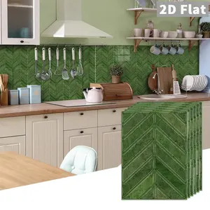 10PCS/Box GST Dark Green Herringbone PE Crystal Foam Tile Stickers, Waterproof Oil-Proof Anti-Collision for Kitchen Bathroom