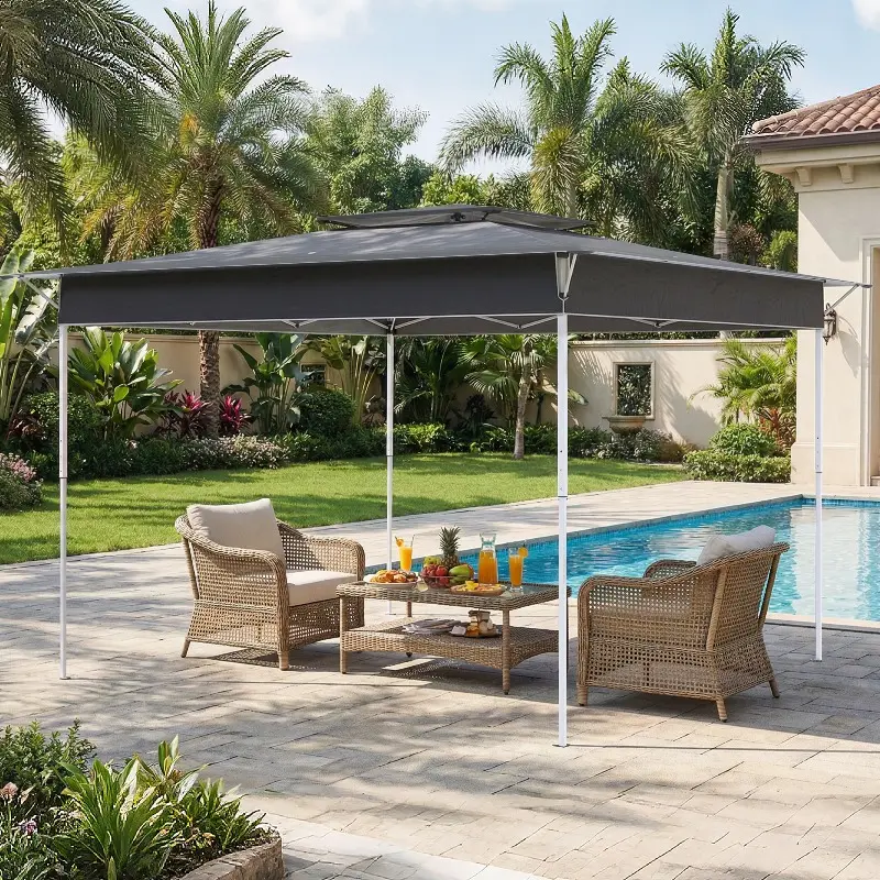 11x11 Easy Up Pop Up Canopy Tent, Center Lock System & UPF 50+ Sun Protection - Dark Gray Heavy Duty Canopy with Wheeled Carry Bag for Outdoor Use