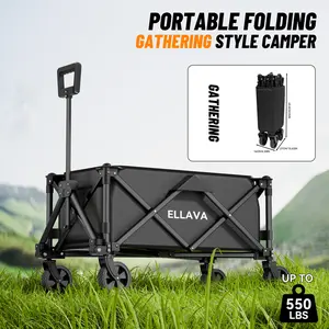 Collapsible Foldable Extended Wagon, Weight Capacity 550 LBS, Heavy Duty Large Wheeled Utility Cart, Folding Grocery Shopping Cart for Camping, Grocery, Garden - Large Capacity Portable Outdoor Cart