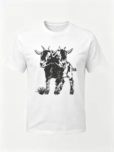 Gothic 2-Headed Goat T-Shirt, Unisex Vintage Streetwear Top in Heavyweight 100% Cotton, Baggy Short-Sleeve, Macabre Graphic Print, Shortsleeve