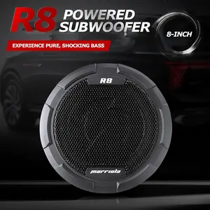 Marriola R8 Slim Under Seat Powered Car Subwoofer with Built-in Amplifier 600W Peak, High-Level Inputs & Immerse Bass, 8 Inch Round Design, Complete Wiring Kit,Deep Bass Perfect for Truck/SUV/Jeep/MPV/Golf Cart
