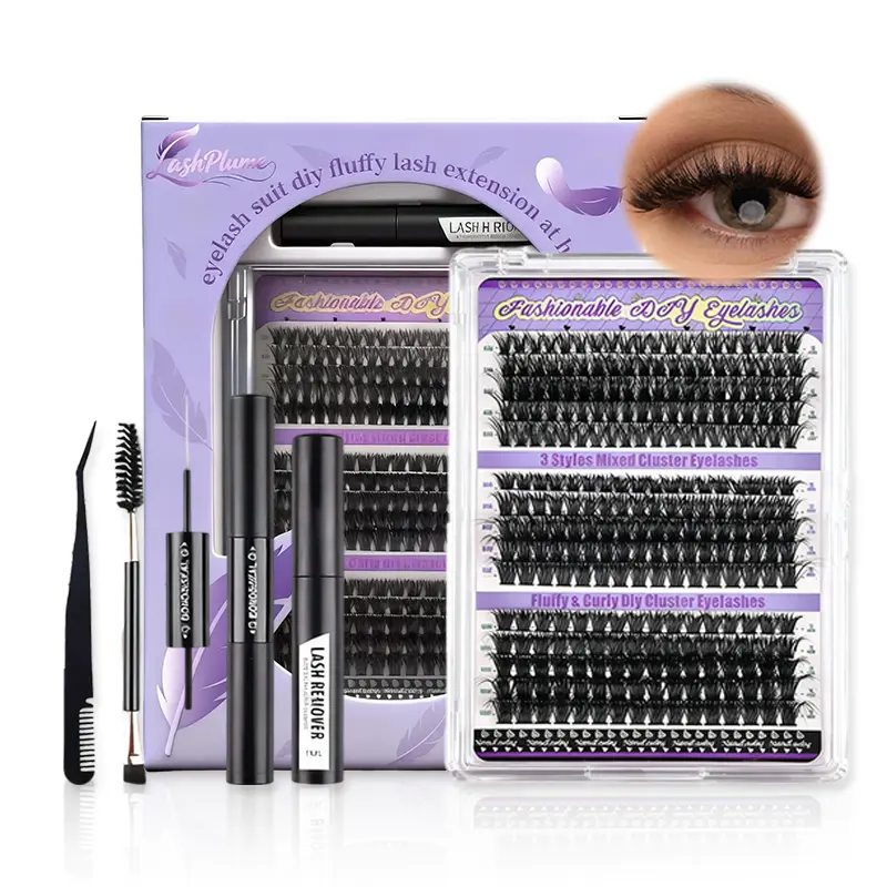 LashPlume Clustered Eyelashes Kit - 60D/80D/100D Fairy Lash Extensions Clusters, 10mm-18mm, 300 Ultra-Dense Waterproof Long-Lasting DIY Makeup Tools for Women, Eyelashes Extensions